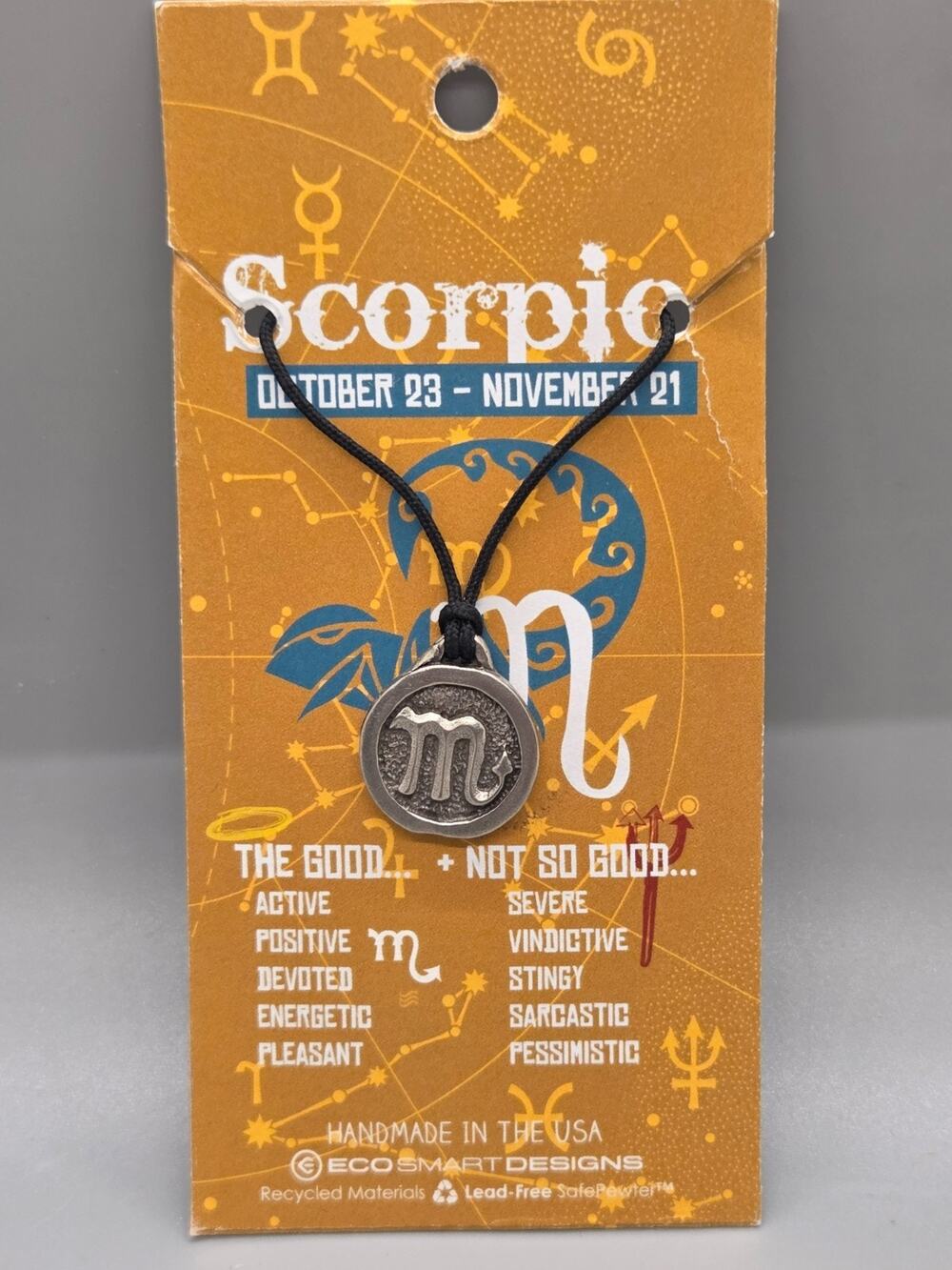 Eco Smart Designs - SCORPIO - Astrological - Hand Made Lead Free Pewter Pendant